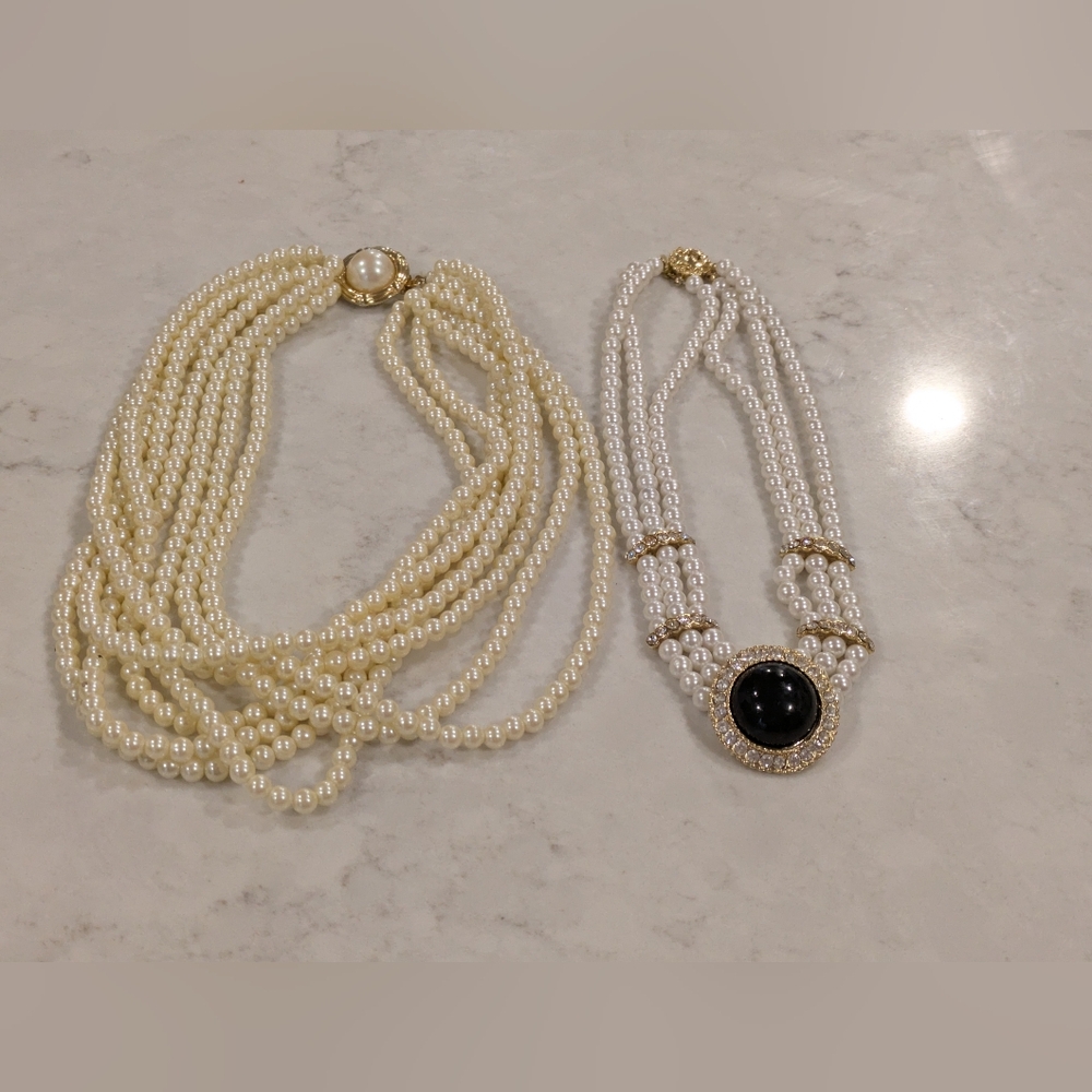 Vintage 3 & 8 String Necklaces Set Of 2